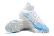 Футбольные бутсы Nike Mercurial Vapor XIV Elite FG бело-голубые с носком